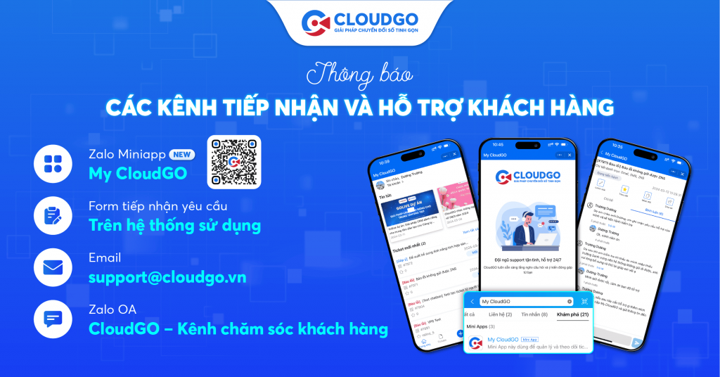 CloudGO thông báo: Cập nhật các kênh hỗ trợ khách hàng trong hệ thống