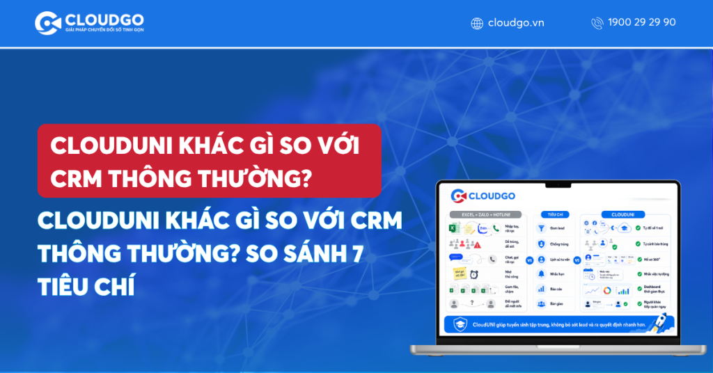 Banner bài viết CloudUNI khác gì so với CRM thông thường? So sánh chi tiết cho đơn vị tuyển sinh