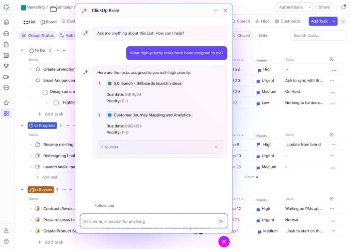ClickUp AI hỗ trợ lập kế hoạch
