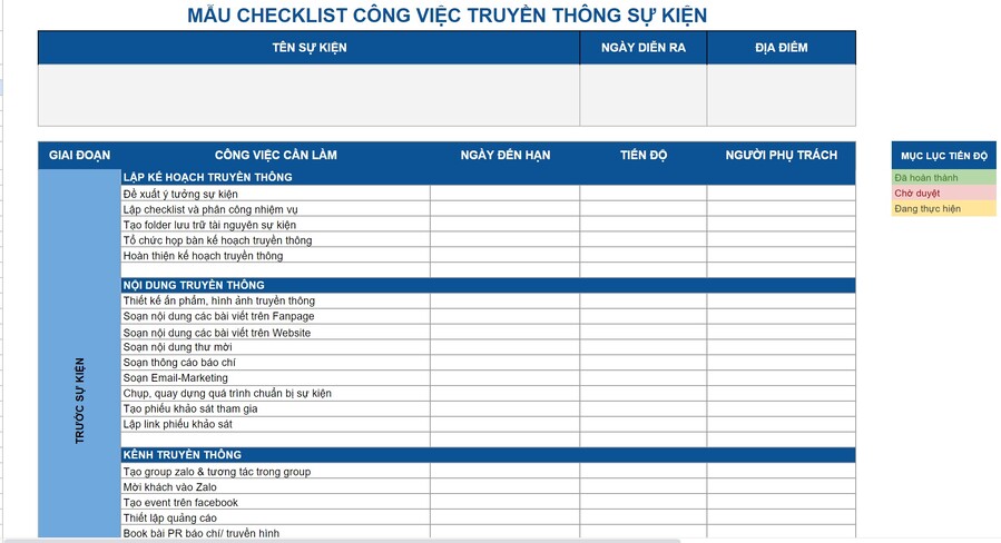 mẫu checklist công việc sự kiện