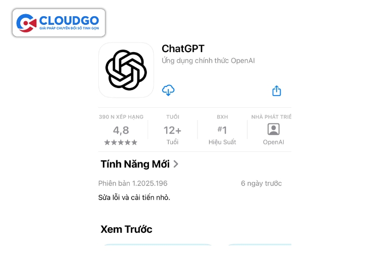 Giao diện để tải phần mềm Chat GPT trên IOS