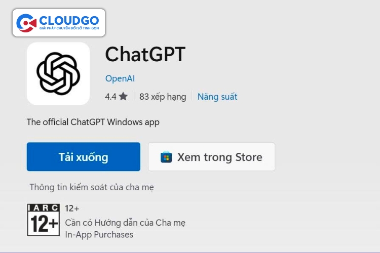 Giao diện khi truy cập vào Download for Windows để tải Chat GPT