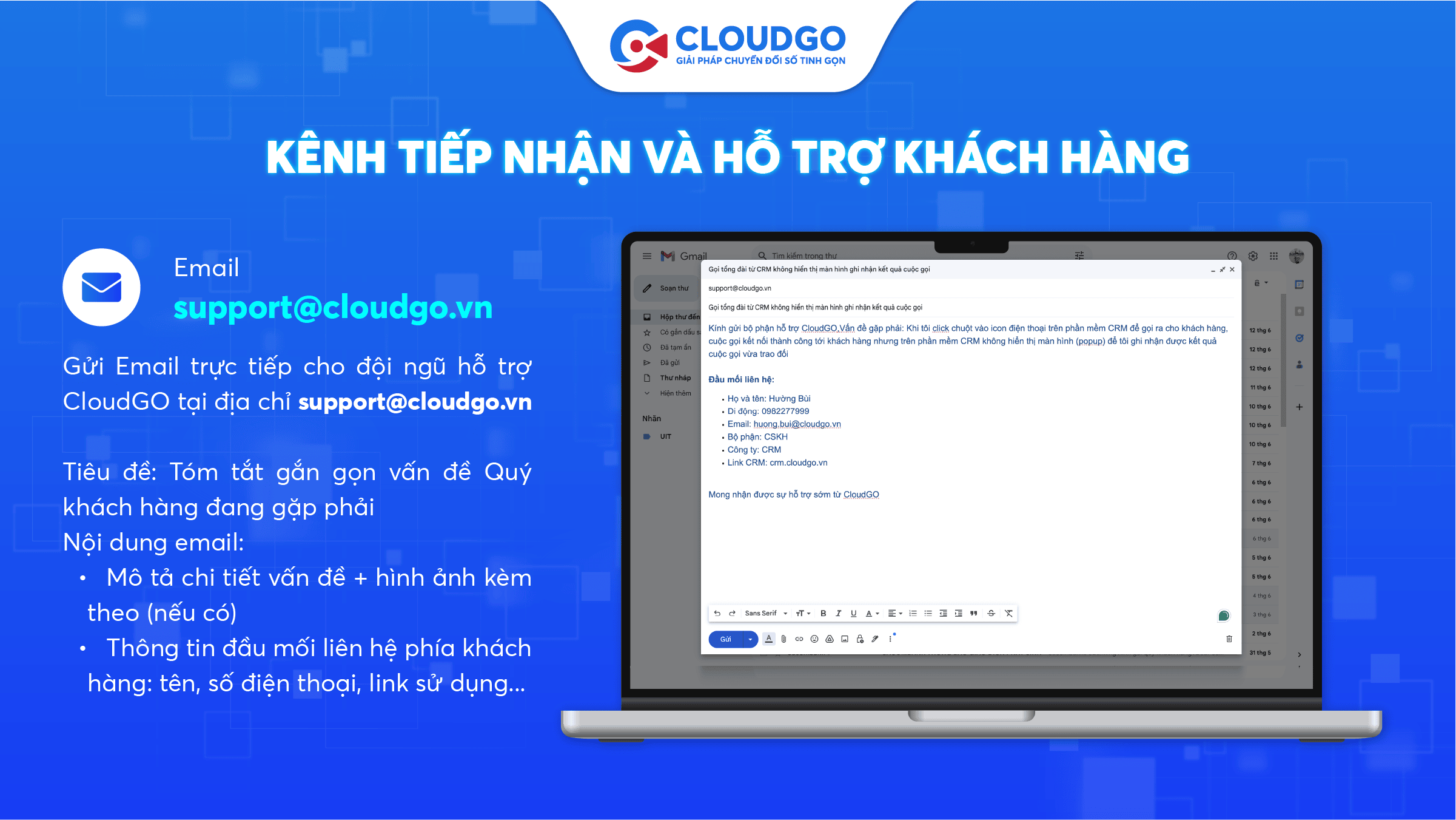 Email support@cloudgo.vn