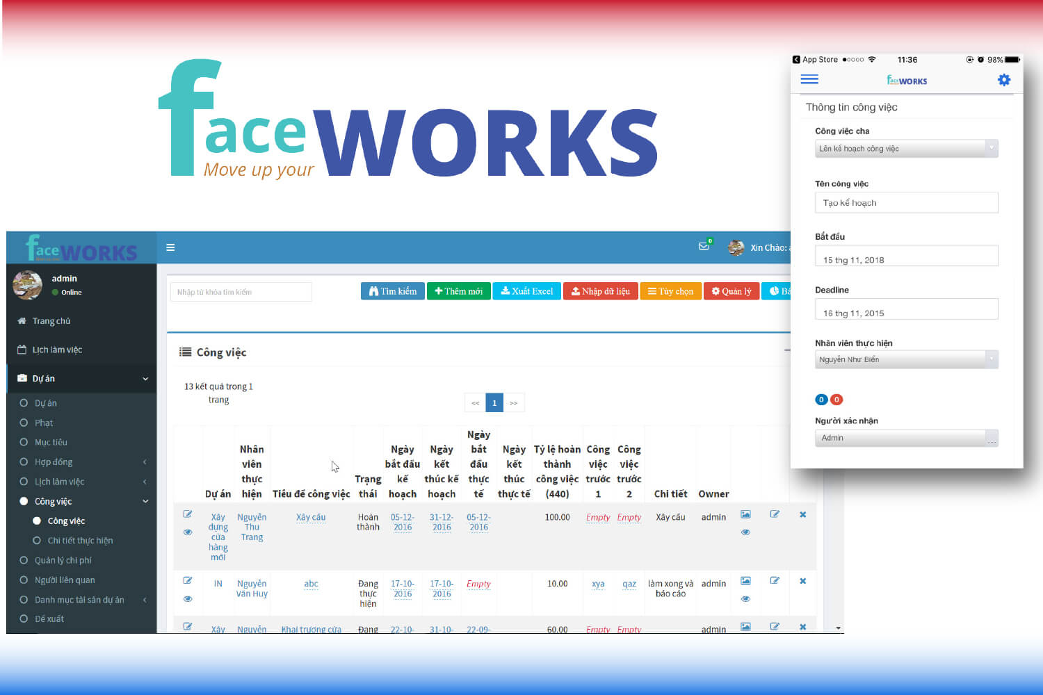 Ứng dụng hỗ trợ quản lý công việc - Faceworks