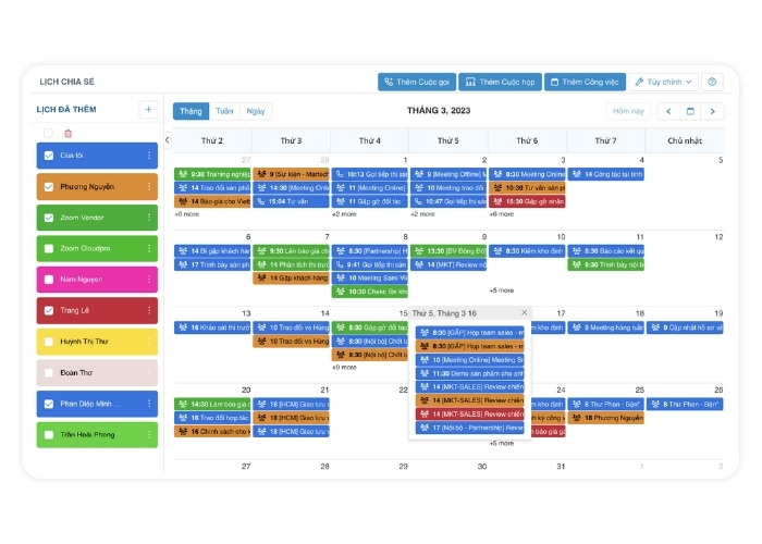Chức năng theo dõi lịch làm việc theo ngày, tuần, tháng - CloudWORK
