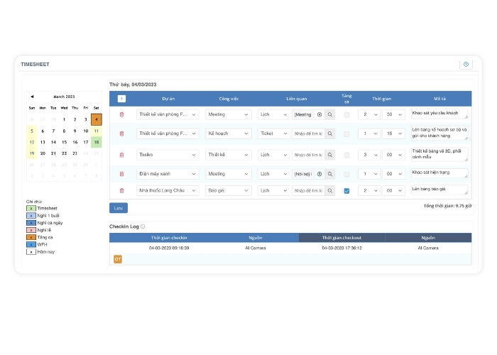 Chức năng theo dõi chi tiết thời gian thực hiện từng tác vụ, dự án - CloudWORK
