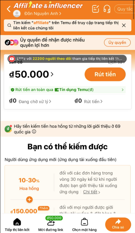 Chính sách Affiliate của Temu