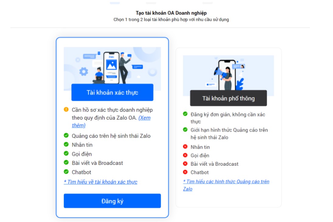 Bước 1: Tạo tài khoản zalo ads